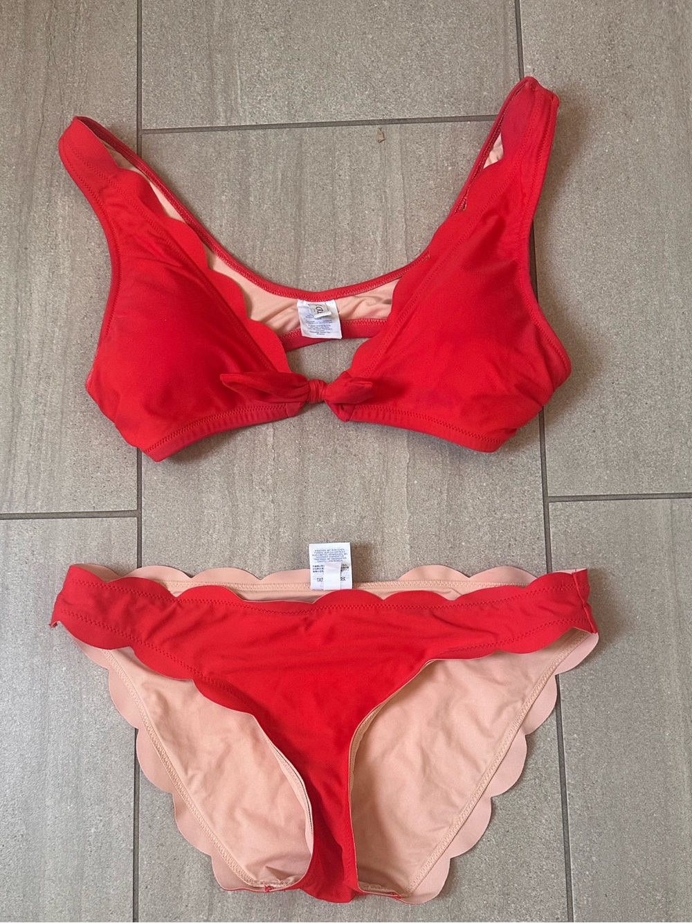 J. Crew Red Scalloped Bikini set Women’s Small